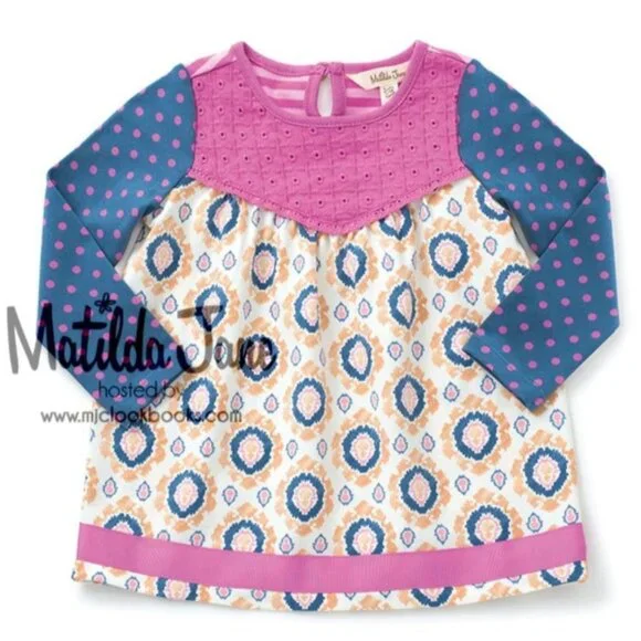 Matilda Jane Never Grow Up Tunic Top Girls Size 2 Polka Dot Sleeve Button Back E - Picture 2 of 6